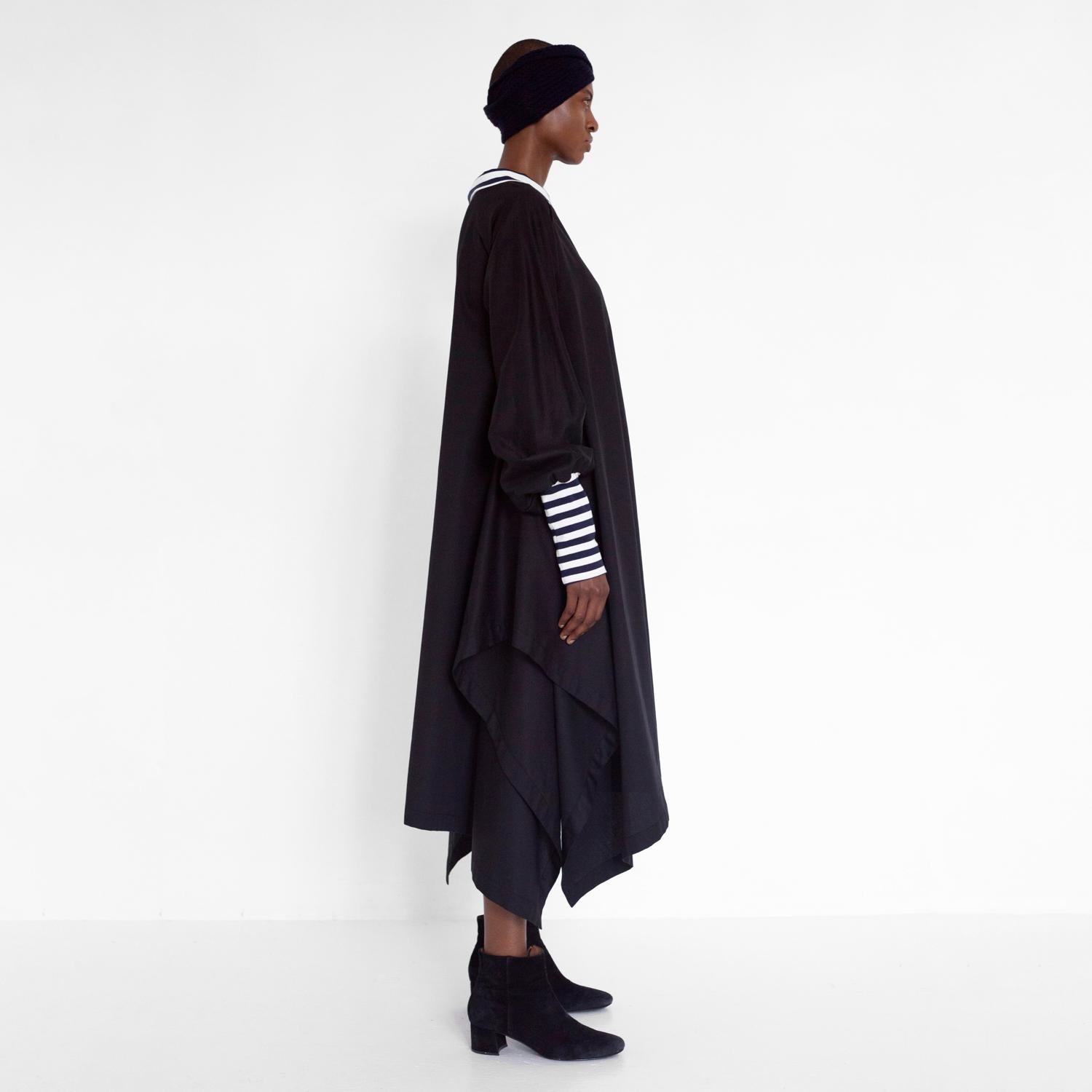 draped satin dress with stripe detail by Natascha von Hirschhausen fashion design made in Berlin