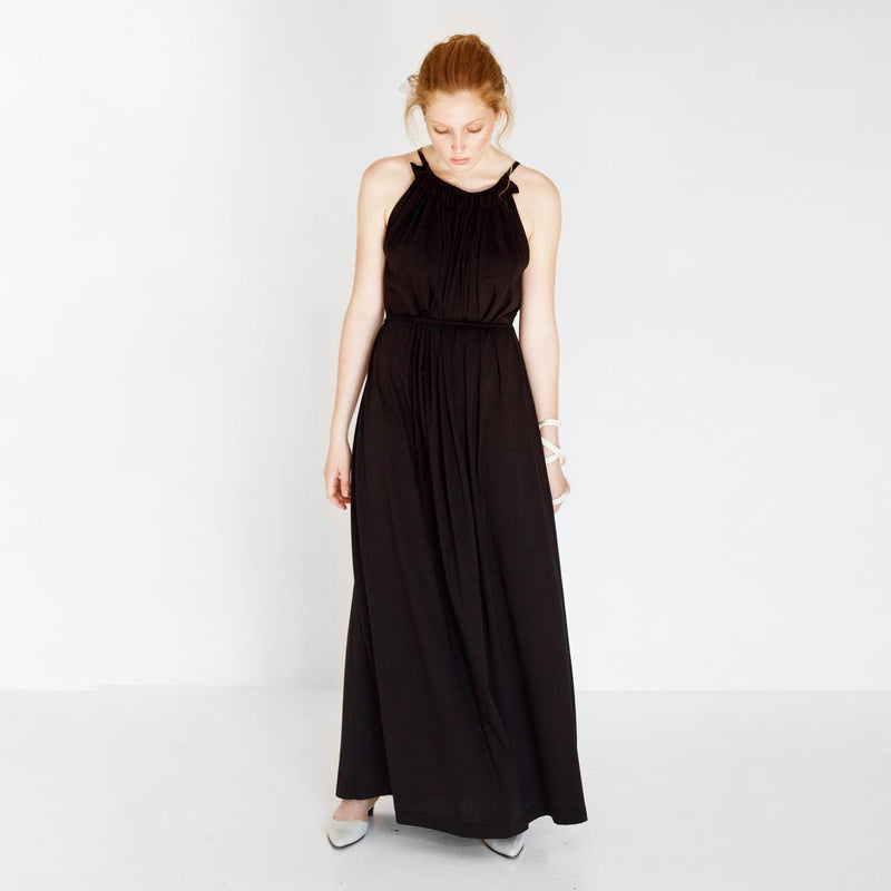 elegant jersey dress with ruffles by Natascha von Hirschhausen fashion design made in Berlin