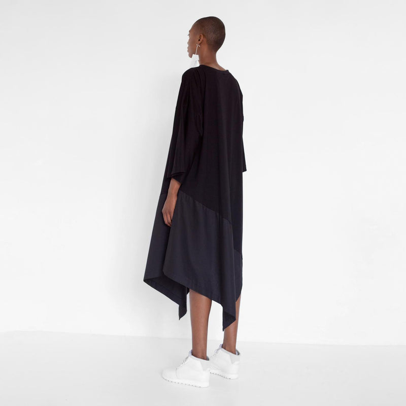 asymmetric oversized dress with fabric mix by Natascha von Hirschhausen fashion design made in Berlin