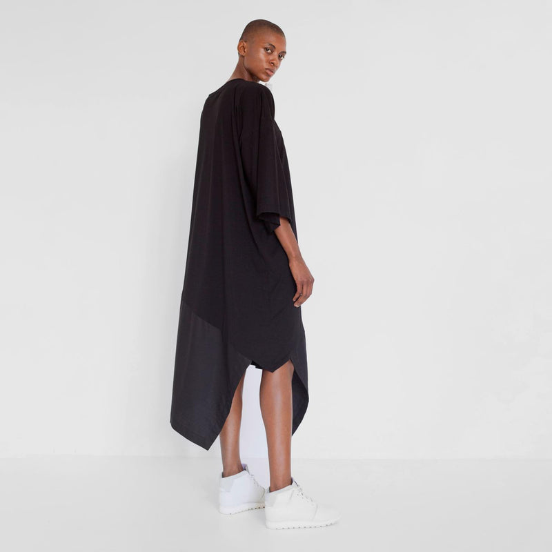 asymmetric oversized dress with fabric mix by Natascha von Hirschhausen fashion design made in Berlin