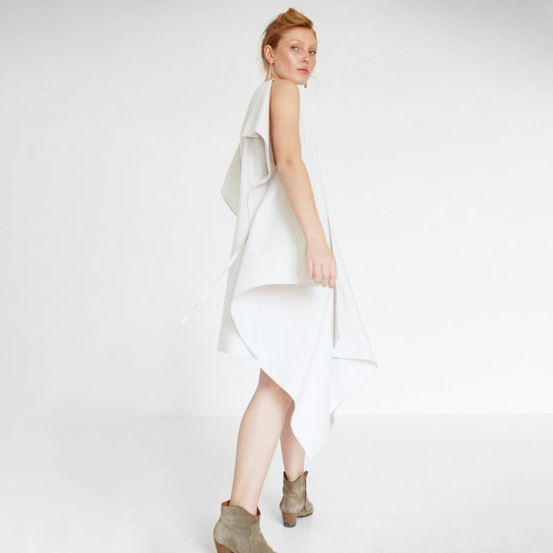 draped cocktail dress made of organic satin by Natascha von Hirschhausen fashion design made in Berlin