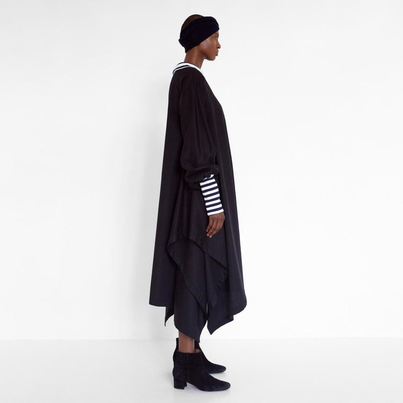 draped satin dress with stripe detail by Natascha von Hirschhausen fashion design made in Berlin