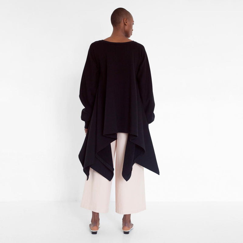 flowing oversized sweater with ruffled sleeves by Natascha von Hirschhausen fashion design made in Berlin