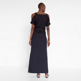 long evening gown with cut out details by Natascha von Hirschhausen fashion design made in Berlin