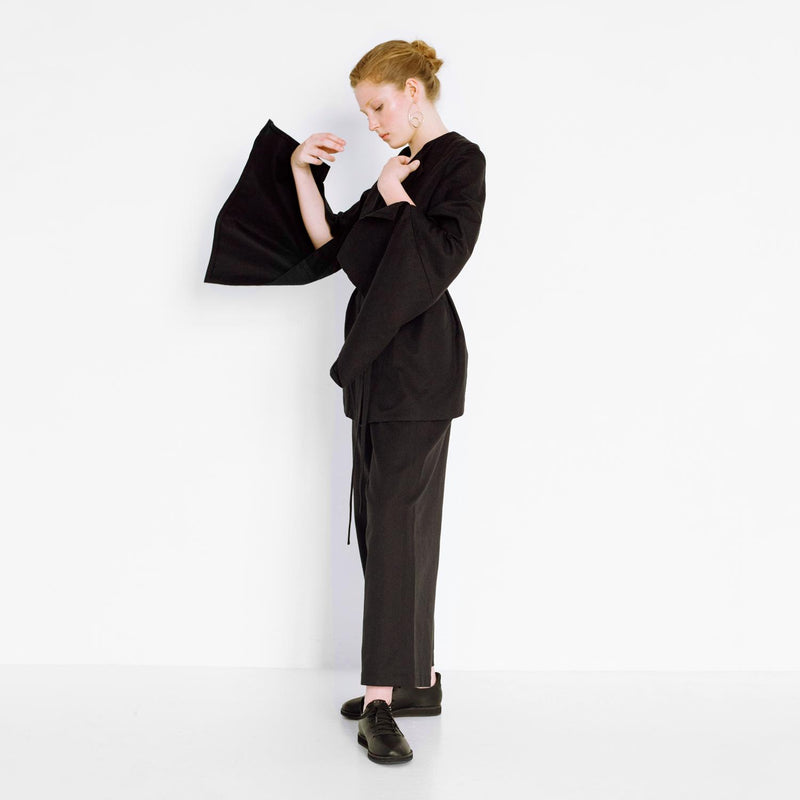 sophisticated pants suit with herringbone pattern by Natascha von Hirschhausen fashion design made in Berlin